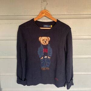 Polo Ralph Lauren Blue RL MONOGRAM TURTLENECK BEAR Cotton Crewneck Sweater
